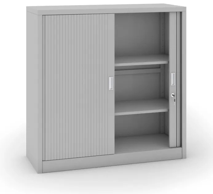 Kovová skriňa s roletovými dverami, 1200 x 1200 x 450 mm, demont, svetlo sivá