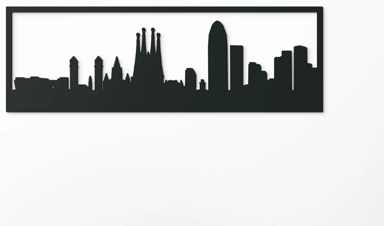 drevko Obraz Barcelona panoráma Rozmer obrazu: 29,5 x 89 cm, Farba dekorácie: Čierna