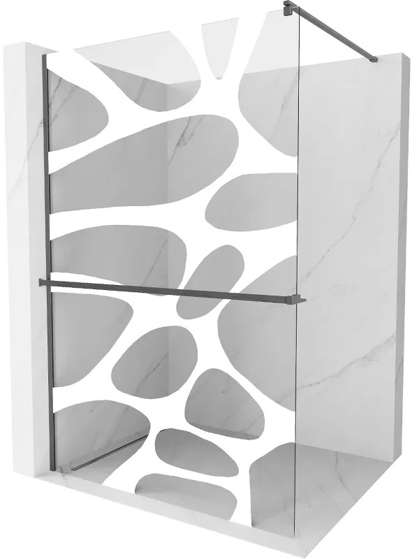 Mexen Kioto+, sprchová zástena Walk-In s poličkou a vešiakom 70 x 200 cm, 8mm číre sklo biely vzor, grafitový profil, 800-070-121-66-97