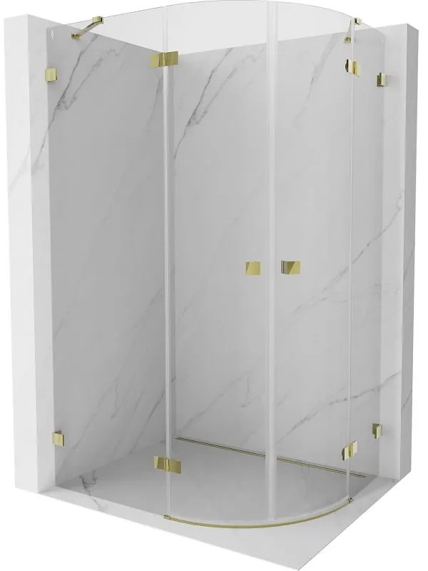 Mexen Lunar, polkruhový sprchový kút naklápací doľava 100 x 70 cm, 8mm číre sklo, zlatý profil, 833-100L-070P-50-00