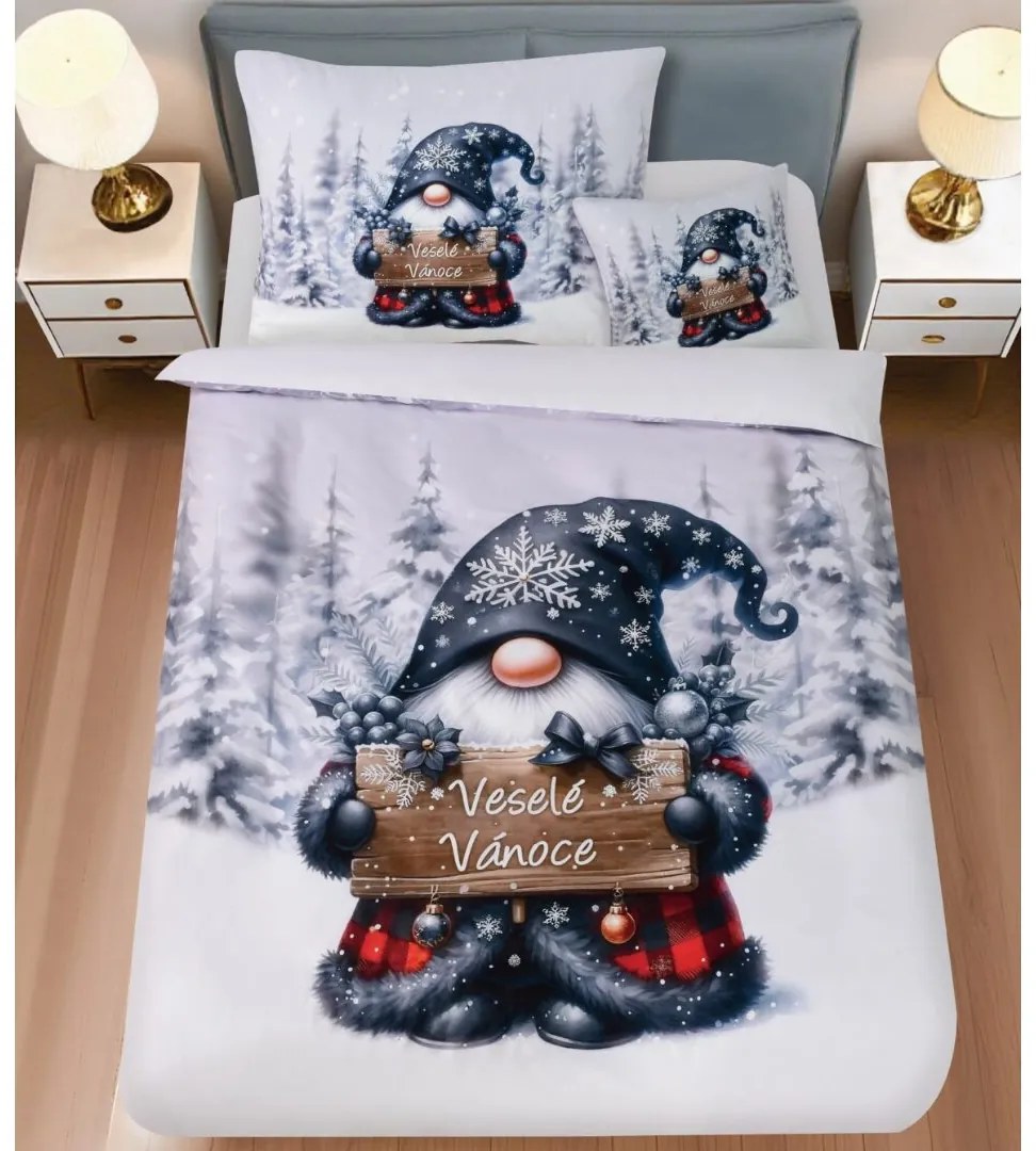 3 dielne 3D obliečky Polycotton Vianočné Gnome čierny 200x140cm+90x70cm TiaHome
