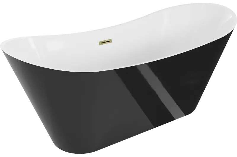 Mexen Celia, voľne stojaca vaňa 170 x 75 cm, biela-čierna, zlatý lesklý prepad, 52331707575-50