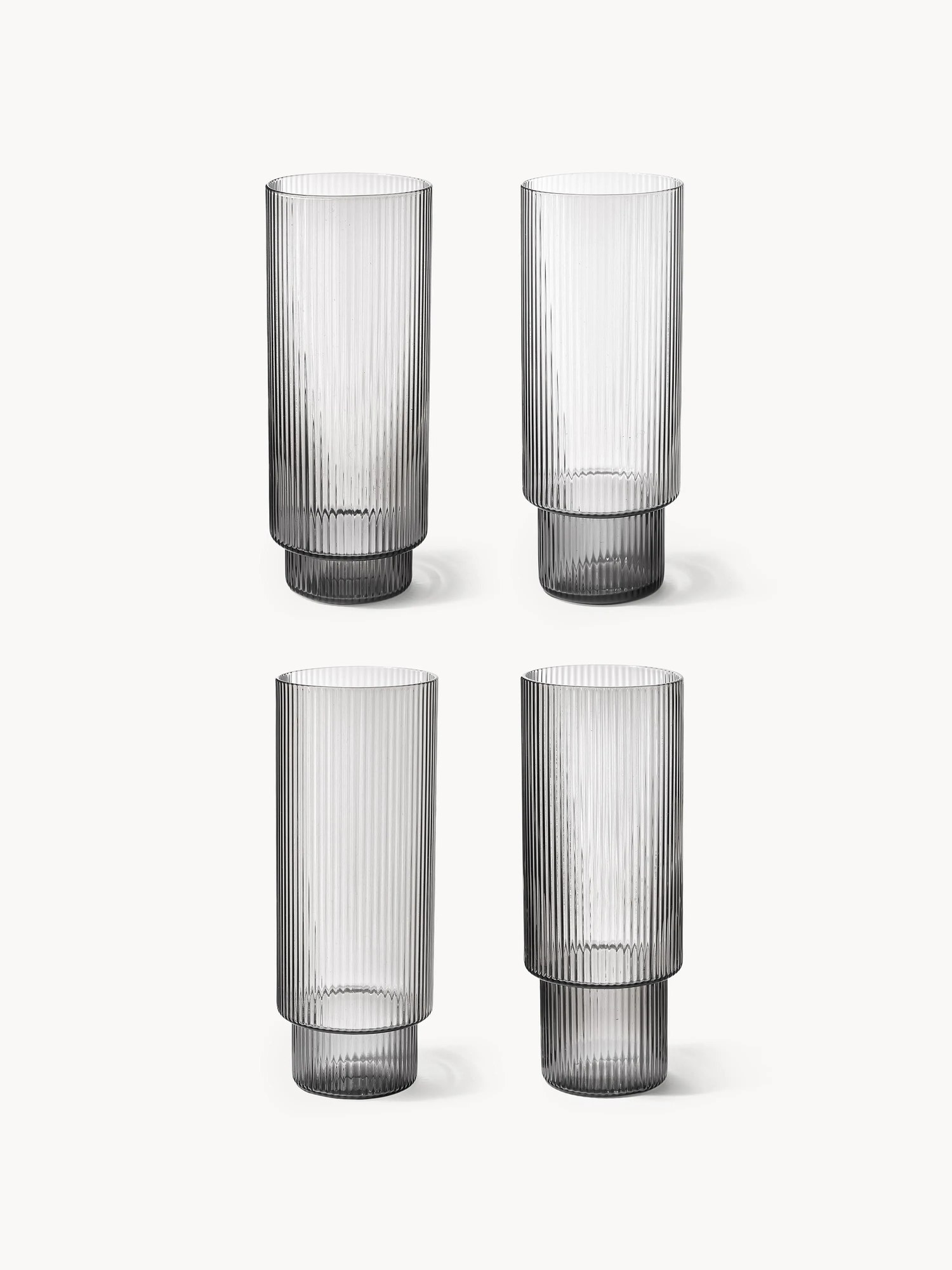 Ručne fúkané reliéfne poháre na longdrinky Ripple, 4 ks