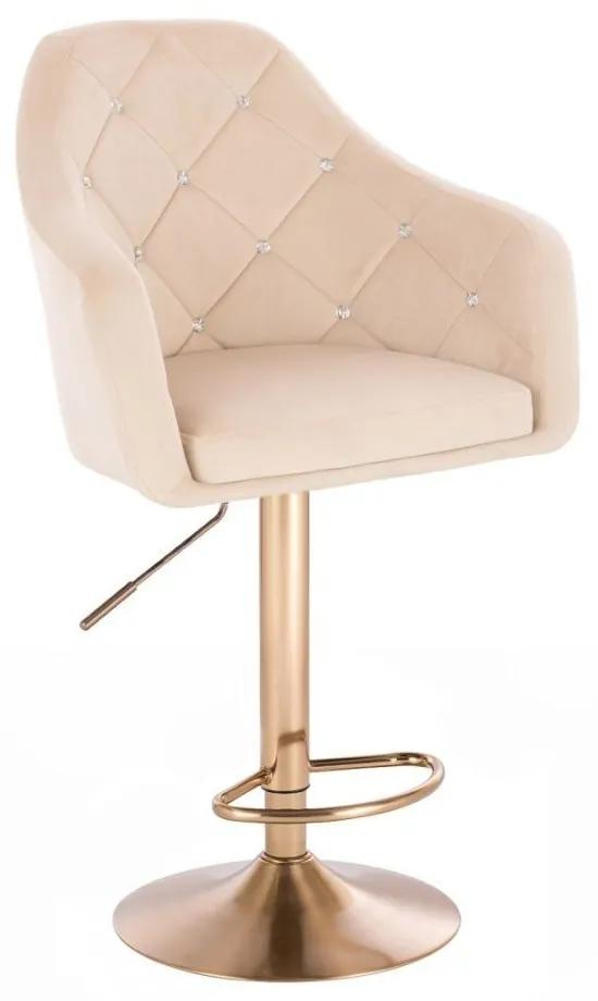 LuxuryForm DESIGN Barová stolička ROMA VELUR na zlatom tanieri - krémová