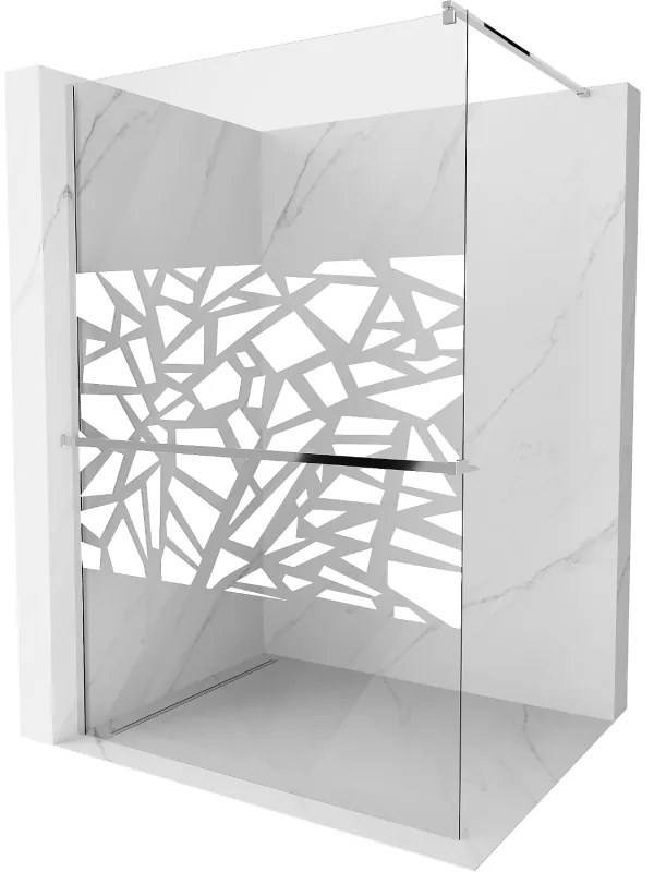 Mexen Kioto+, sprchová zástena s poličkou a držiakom na uteráky 120 x 200 cm, 8mm číre sklo vzor biely, chrómový profil, 800-120-121-01-85