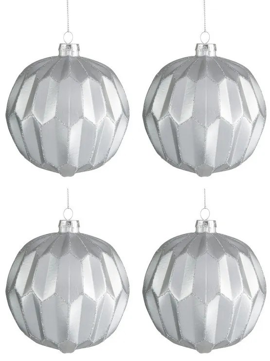 Sada 4ks strieborná sklenená ozdoba s glitrami - Ø 10cm