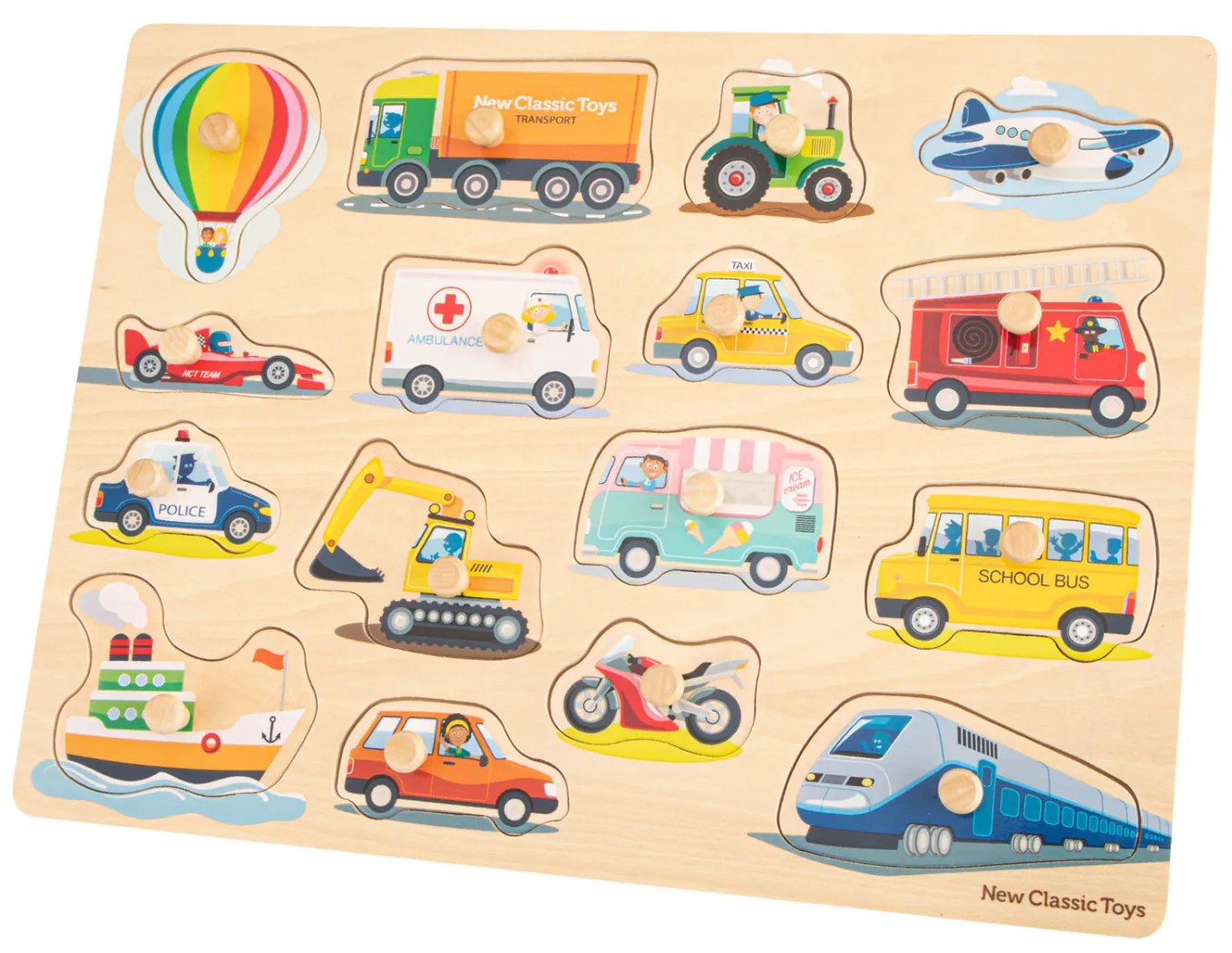 Drevené vkladacie puzzle - dopravné prostriedky - 16 ks