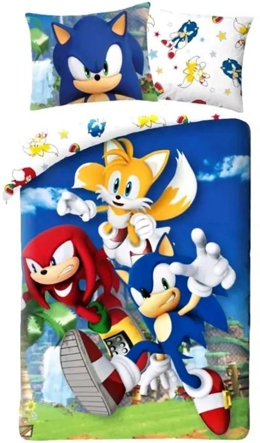 Posteľné obliečky Ježko Sonic - 100% bavlna - 70 x 90 cm + 140 x 200 cm