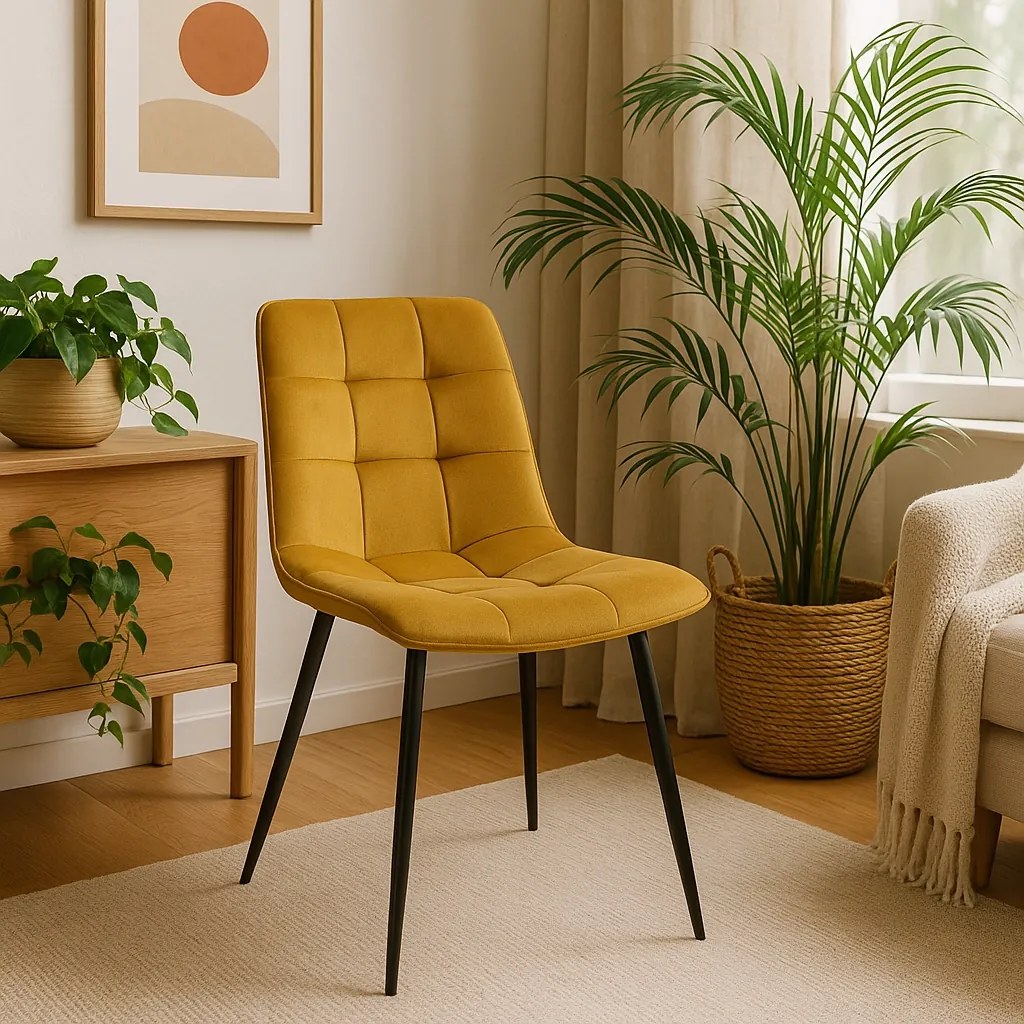 PROXIMA.store - Čalúnená jedálenska stolička PERU FARBA: horčicová, FARBA NÔH: čierna