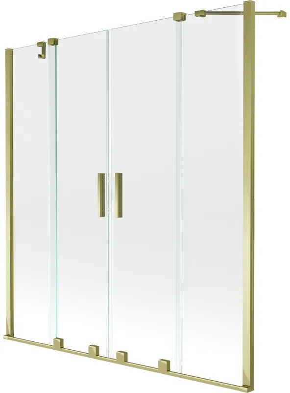 Mexen Velar Duo, 2-krídlová posuvná vaňová zástena 140 x 150 cm, 8mm číre sklo, zlatý lesklý profil, 896-140-000-02-50