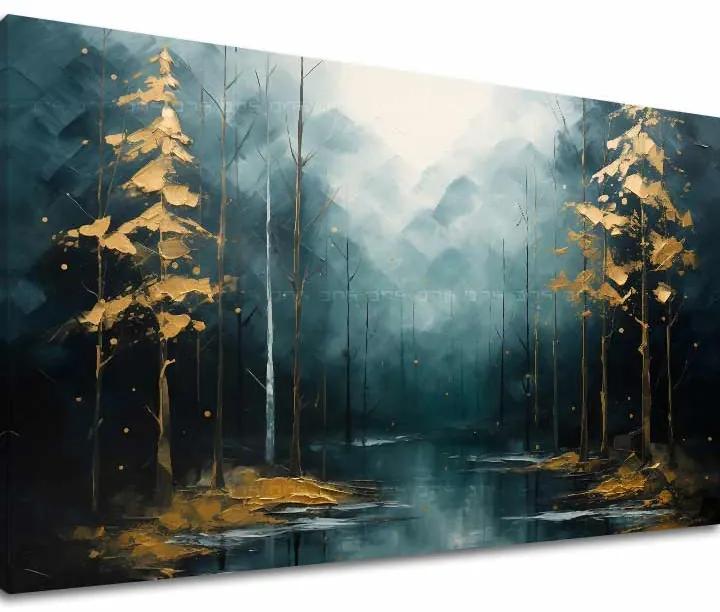Moderný umelecký obraz Zlaté dotyky lesa - PREMIUM ART