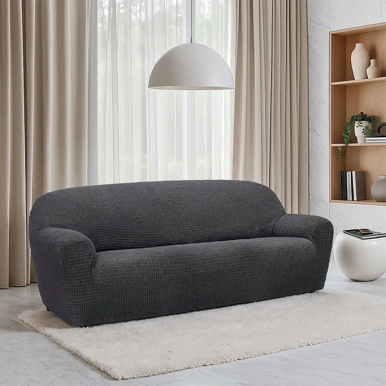 Super strečové poťahy RUBINIA antracitová trojkreslo (š. 180 - 230 cm)