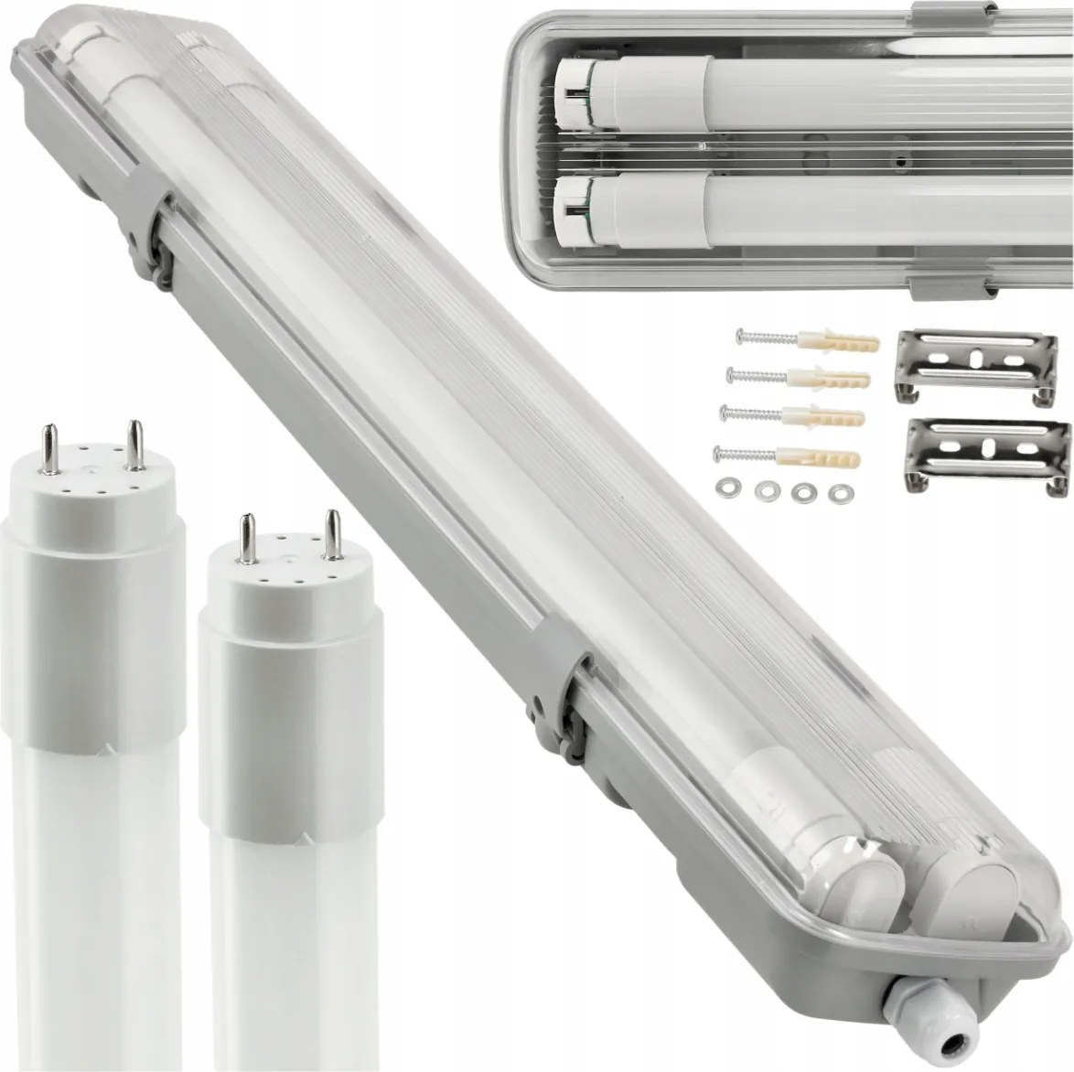 BERGE Hermetické svietidlo 120cm + 2x LED trubica neutrálna biela