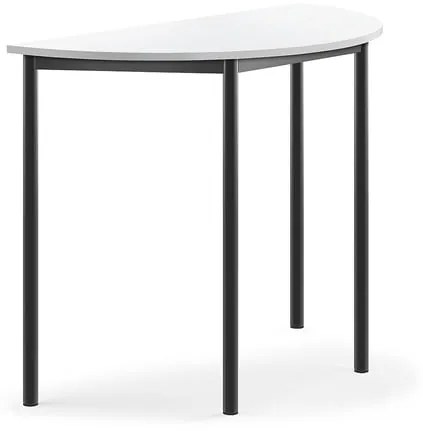 Stôl SONITUS, polkruh, 1200x600x760 mm, HPL - biela, antracit