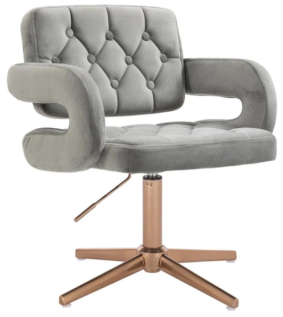 LuxuryForm DESIGN Kreslo ADRIA VELUR na zlatom kríži - šedé