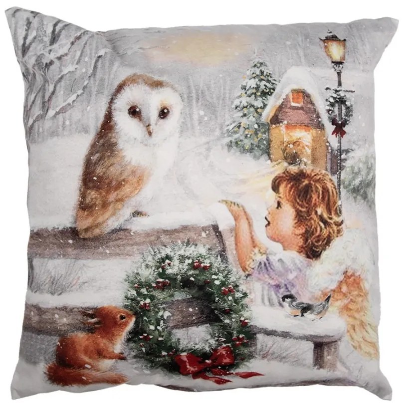Vianočná obliečka na vankúš s anjelikom a sovičkou - 45*45 cm
