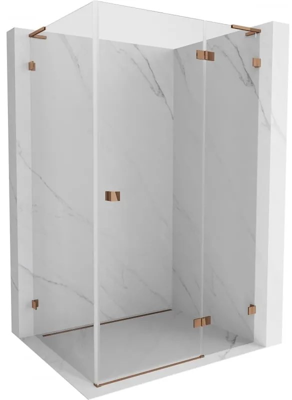 Mexen Lunar L, 1-krídlový sprchový kút, pravý, 90 x 80 cm, 8mm číre sklo, ružové zlato profil, 834L-090-080-60-00-P