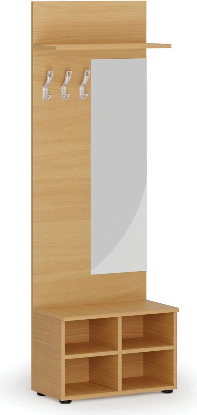 Vešiaková stena s botníkom a zrkadlom HORIZONT, 3 háčiky, polica, roky vodorovne, buk