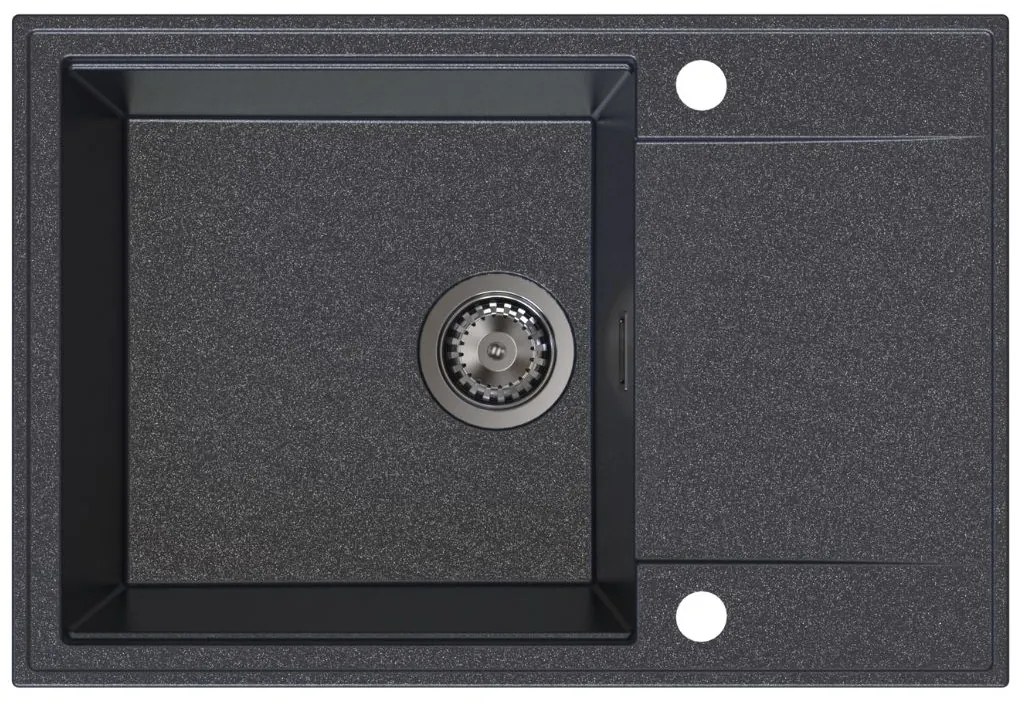 Sink Quality Sink55, kuchynský granitový drez 680x460x215 mm + grafitový sifón, čierna škvrnitá, SKQ-SINK.B.1KDO.XB