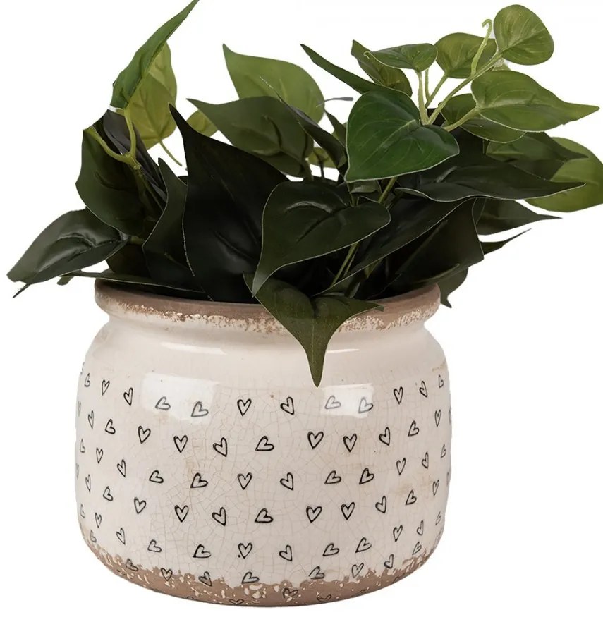 Béžový keramický obal na kvetináč so srdiečkami Hearti L - Ø 20*15cm