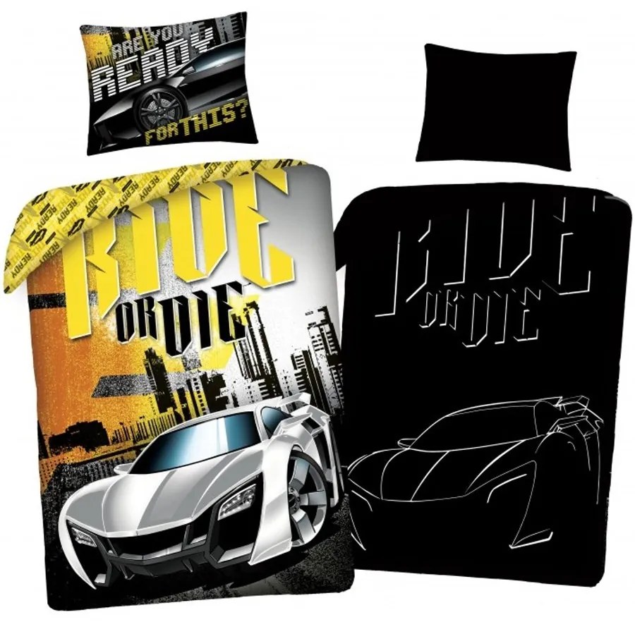 Bavlnené posteľné obliečky Rýchlo a zbesilo - Fast &amp; Furious - so svietiacim efektom - 100% bavlna - 70 x 90 cm + 140 x 200 cm