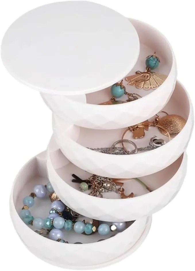VERK GROUP 4 - poschodový okrúhly organizér na šperky, šperkovnica, biela