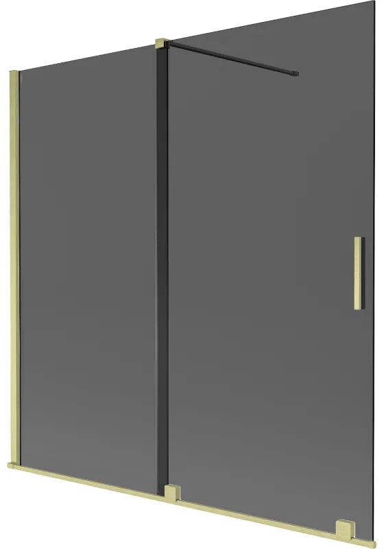 Mexen Velar, 2-krídlová posuvná vaňová zástena 160 x 150 cm, 8mm šedé sklo, zlatá matná, 896-160-000-41-55