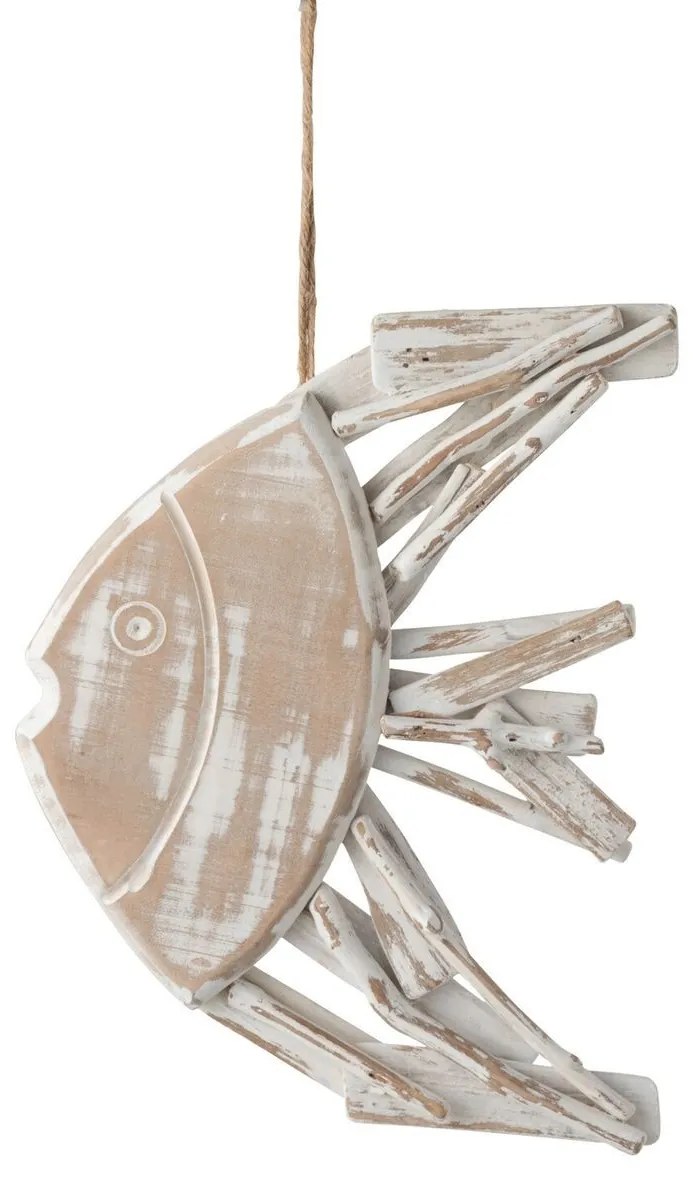 Drevená dekorácia ryba na povrázku s bielou patinou Fish flat - 22*4*28cm