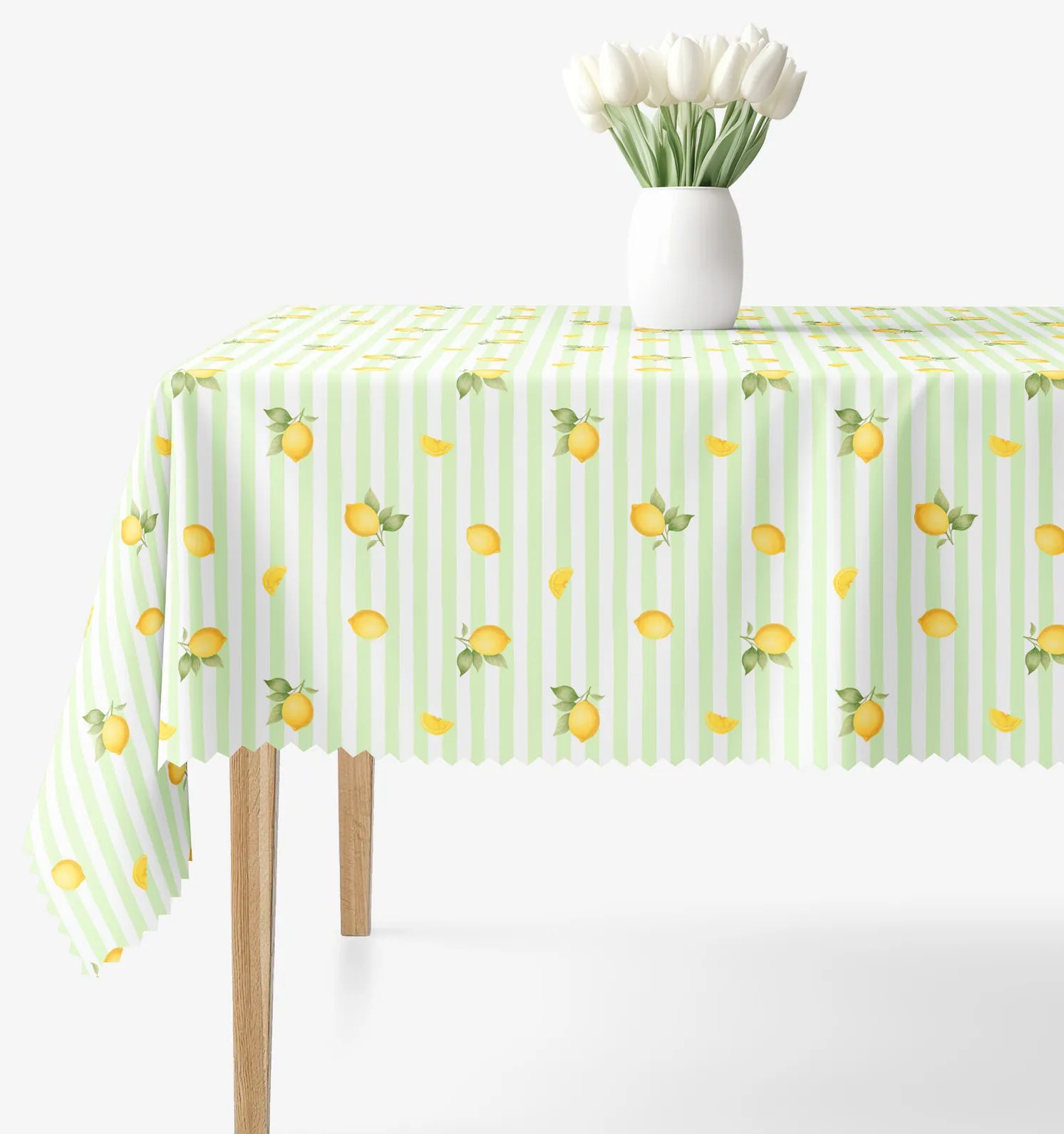 Goldea hranatý teflónový obrus - zelené prúžky s citrónmi 80 x 80 cm