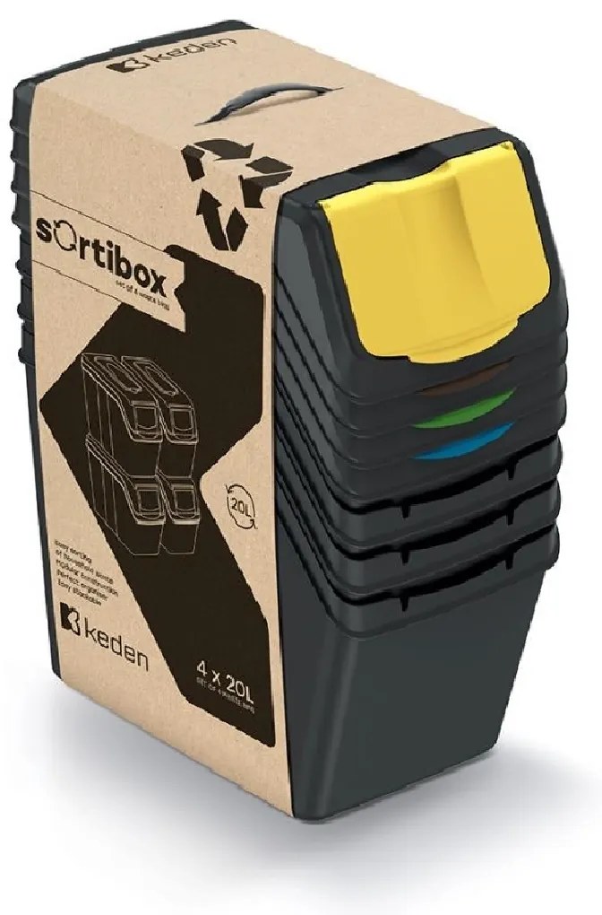 PROSPERPLAST Sada 4 odpadkových košov SORTIBOX Aj šedý kameň, objem 4x20L