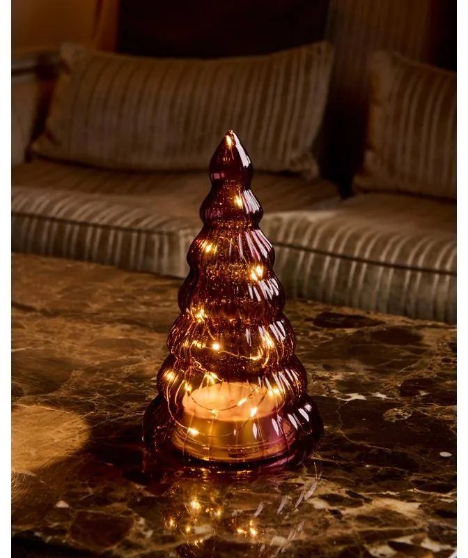 SIRIUS LED svetelný stromček, sklo, bordová farba,16,5 cm