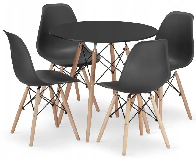 Jedálenská zostava TODI 80cm okrúhly stolový set čierny + 4 stoličky OSAKA čierne