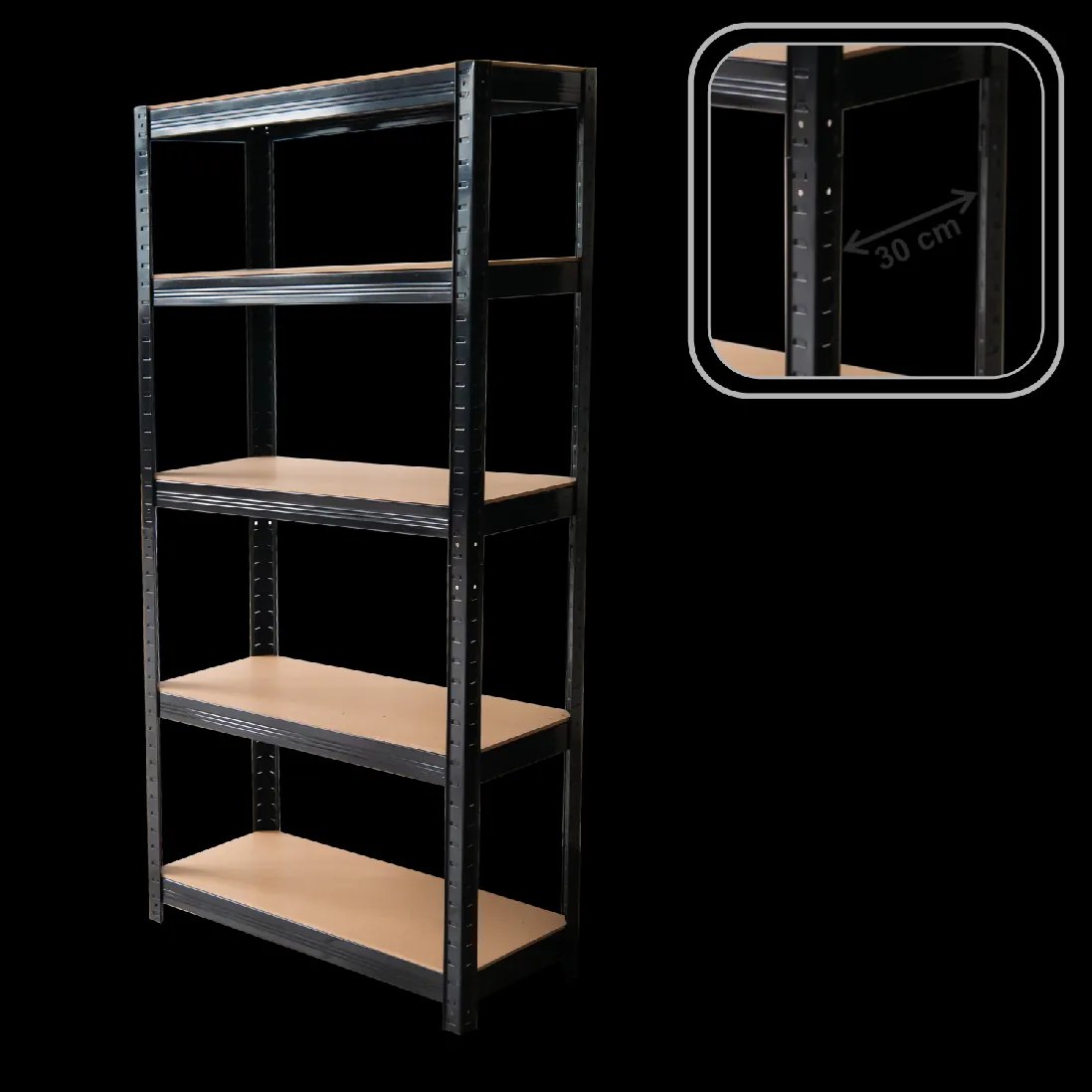 5-ÚROVŇOVÁ POLIČKOVÁ SKRÍŇ 180 x 90 x 30 CM ČIERNA NOSNOSŤ POLIČKY: 175 KG *7361