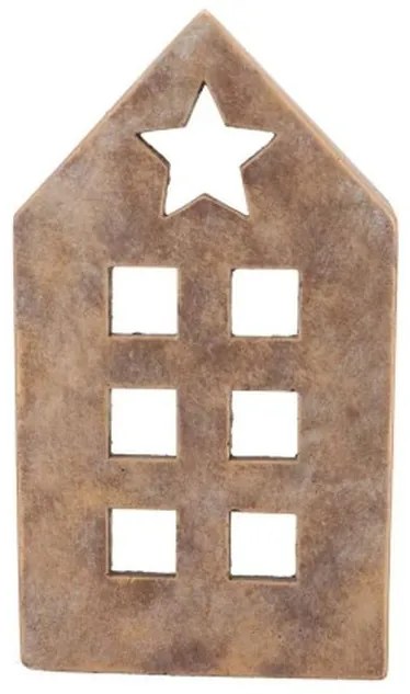 Zlatý antik cementový svietnik domček House Gold - 16*10*28 cm