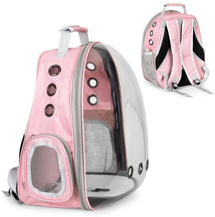 Transportný batoh so sklom pre mačku alebo psa - ružový Transportný batoh so sklom pre mačku alebo psa - ružový