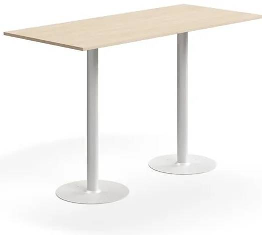 Barový stôl ALVA, 1800x800x1100 mm, s kotvením do zeme, HPL, biela/breza