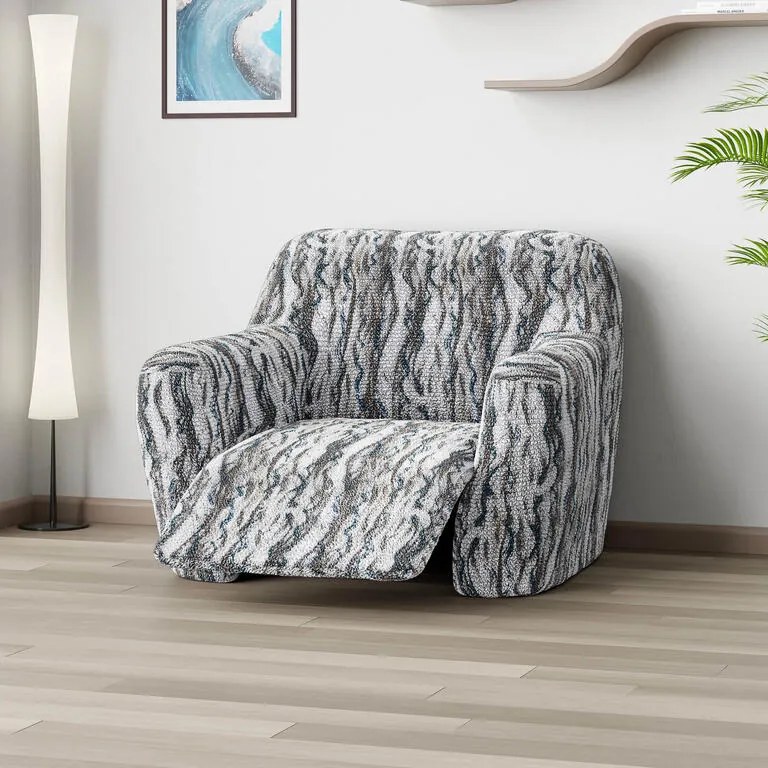 Bielastické poťahy OCEANO NOVÉ šedo-modré relaxačné kreslo (š. 70 - 90 cm)