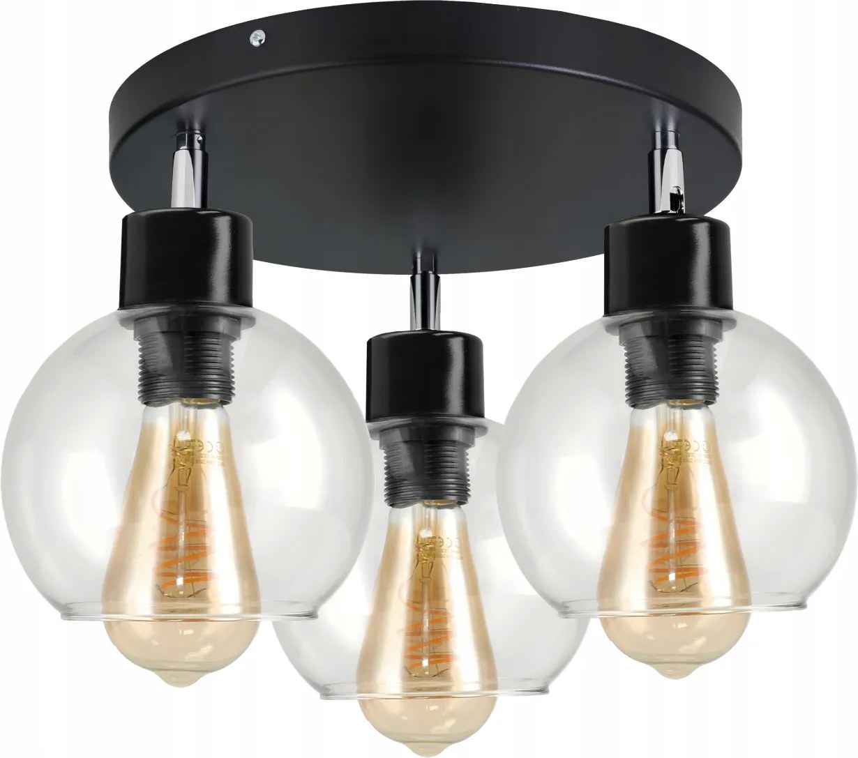 BERGE LED stropné svietidlo 3xE27 - nastaviteľné - sklenená guľa - priehľadné