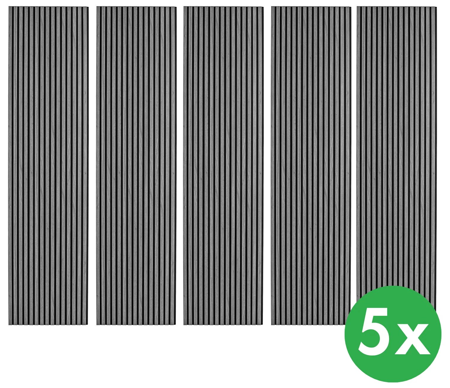 Drevený akustický panel, 2400 x 600 mm, čierny podklad, balenie 5 ks, dub grafitový