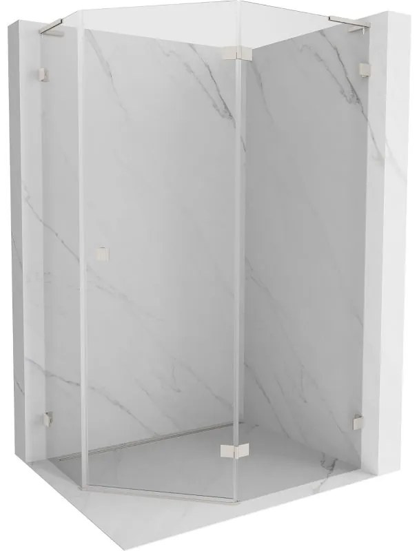 Mexen Lunar, L pravý výklopný päťuholníkový sprchový kút 100x90 cm, 8mm číre sklo, oceľový profil, 831L-100P-090L-97-00-P