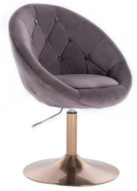 LuxuryForm DESIGN Kreslo VERA VELUR na zlatom tanieri - tmavo šedé