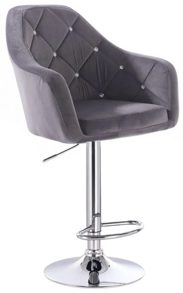LuxuryForm DESIGN Barová stolička ROMA VELUR na striebornom tanieri - tmavo šedá