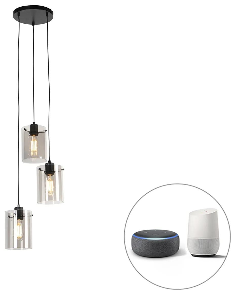 Inteligentné závesné svietidlo čierne s dymovým sklom vrátane 3 Wifi ST64 - Dome