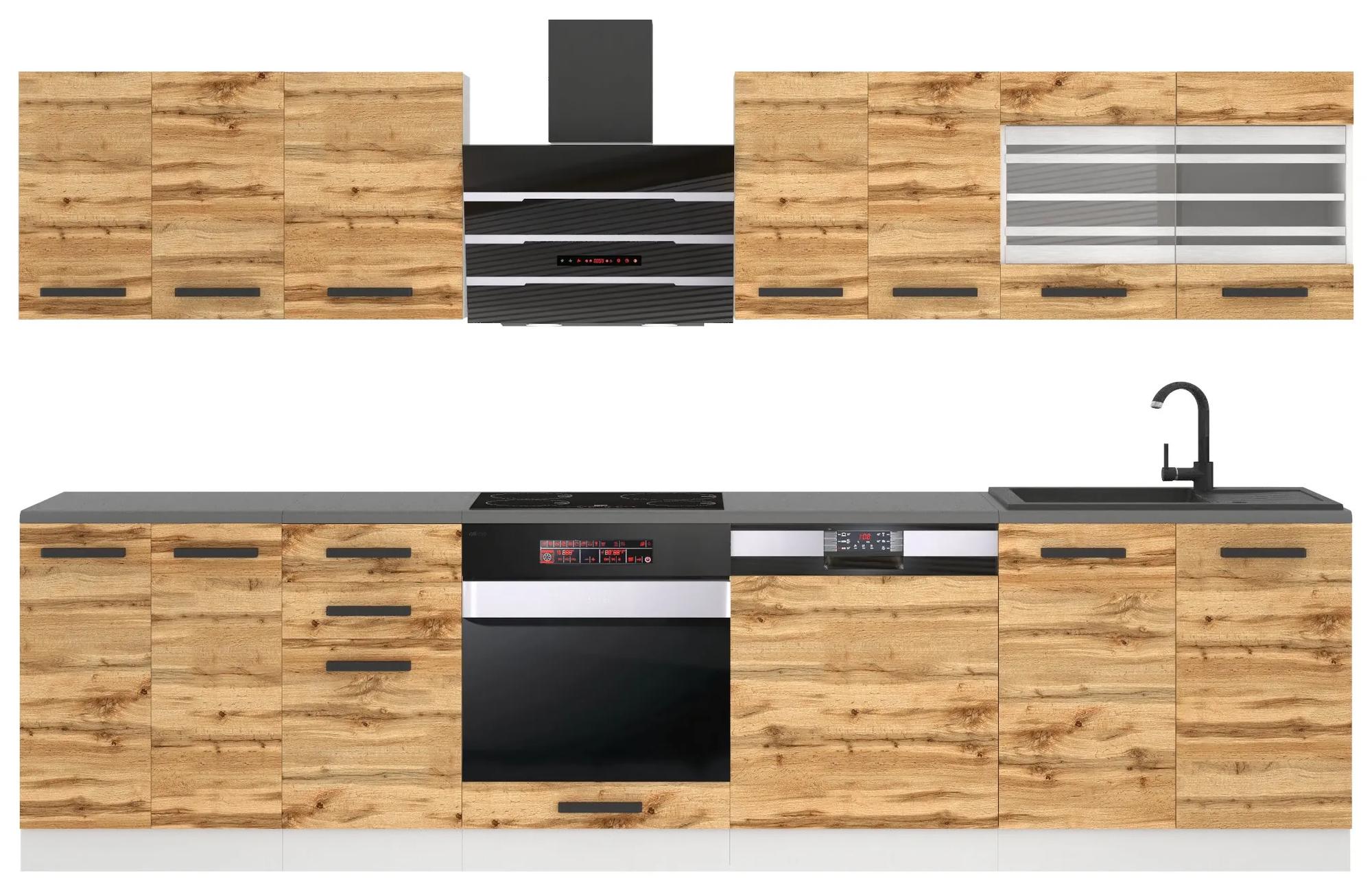 Kuchynská linka Belini Premium Full Version 300 cm dub wotan s pracovnou doskou LUCY