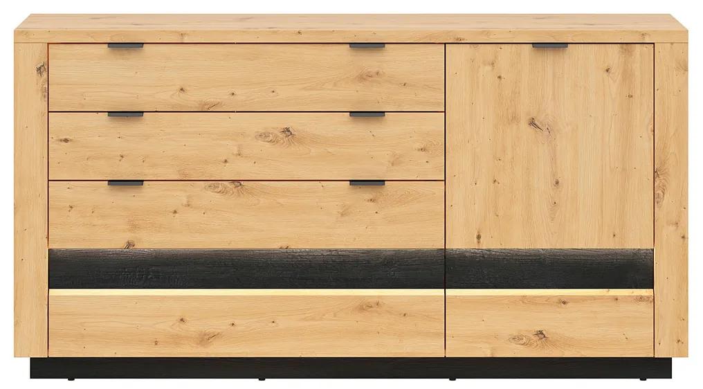 Komoda BRW Ostia KOM1D4S (dub artisan + dub čierny) (s LED osvetlením). Akcia -35%. Vlastná spoľahlivá doprava až k Vám domov. 1025968