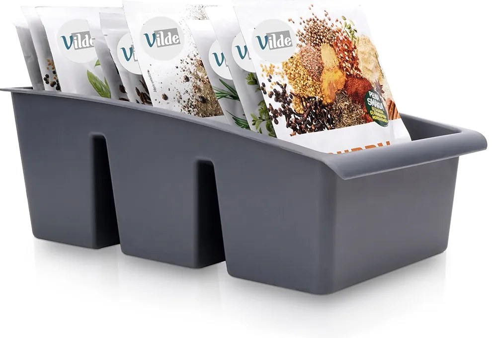 VILDE Organizér na korenie vo vrecúškach, VILDE, sivý, 25 x 15 x 9 cm