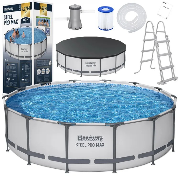 Rámový záhradný bazén Bestway STEEL-PRO MAX™ s rozmermi 427 x 107 cm 11 v 1 56950
