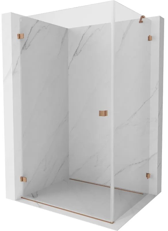 Mexen Lunar-B, výklopný sprchový kút ľavý 80 x 70 cm, 8mm číre sklo, profil medená matná, 832-080-070-65-00-L