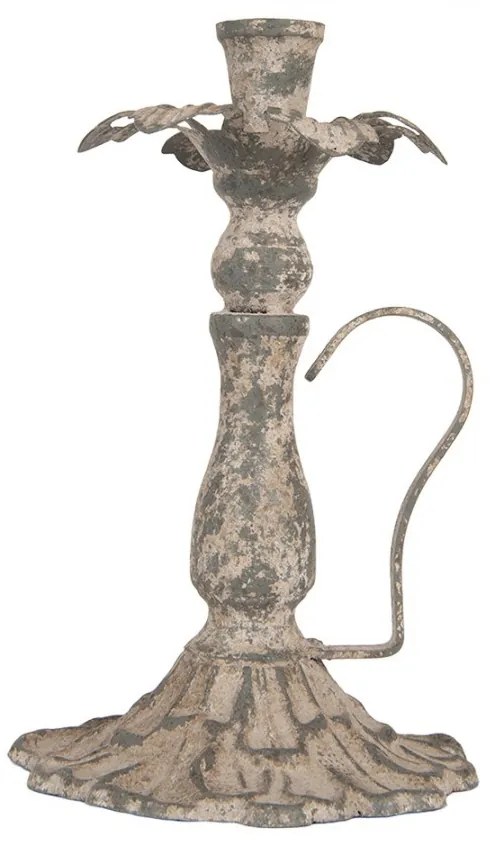 Šedý antik kovový svietnik na úzku sviečku Francio - Ø 15*23 cm