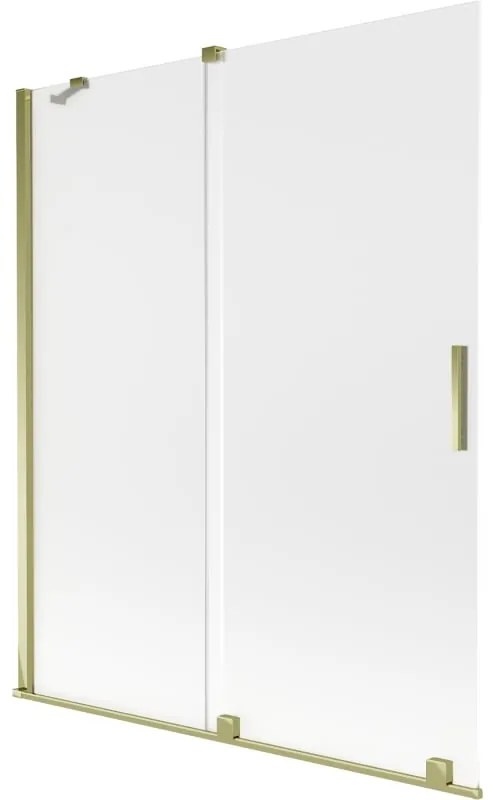 Mexen Velar, 2-krídlová posuvná vaňová zástena 140 x 150 cm, 8mm sklo námraza, zlatá lesklá, 896-140-000-31-50